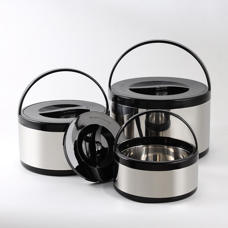 

2л/4л/8л Цветной 3 шт./набор Нержавеющая сталь Контейнер для хранения свежих продуктов Большой емкости Ручка Изолированное ведро Двойной ланч-бокс 1&2L-4L-8L&1 чёрный