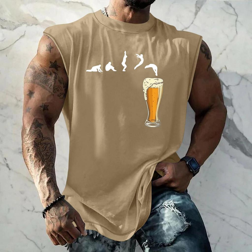 Men Sleeveless Tank Top Loose Fit Casual Streetwear Muscle Shirt with Graphic Print Texture for Sports Vacation Daily Wear