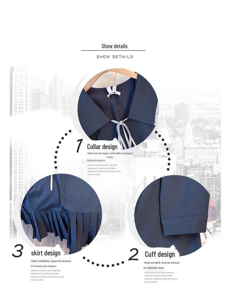 Plus Size Women's College Style Doll Collar Pleated Dress for Spring & Autumn (130-320 Jin)