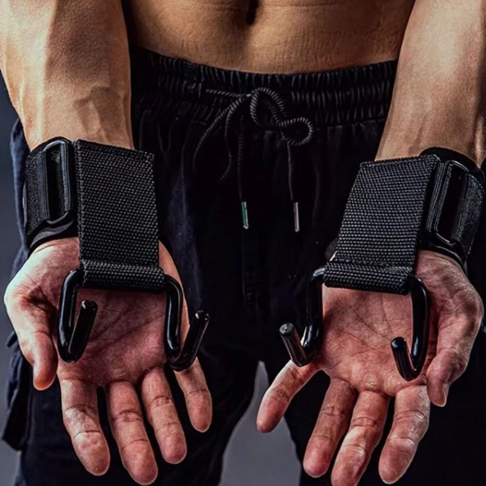 1 Pair Pull-up Auxiliary Power Wrist Guard Adjustable Steel Hook Grips Strap  Weightlifting