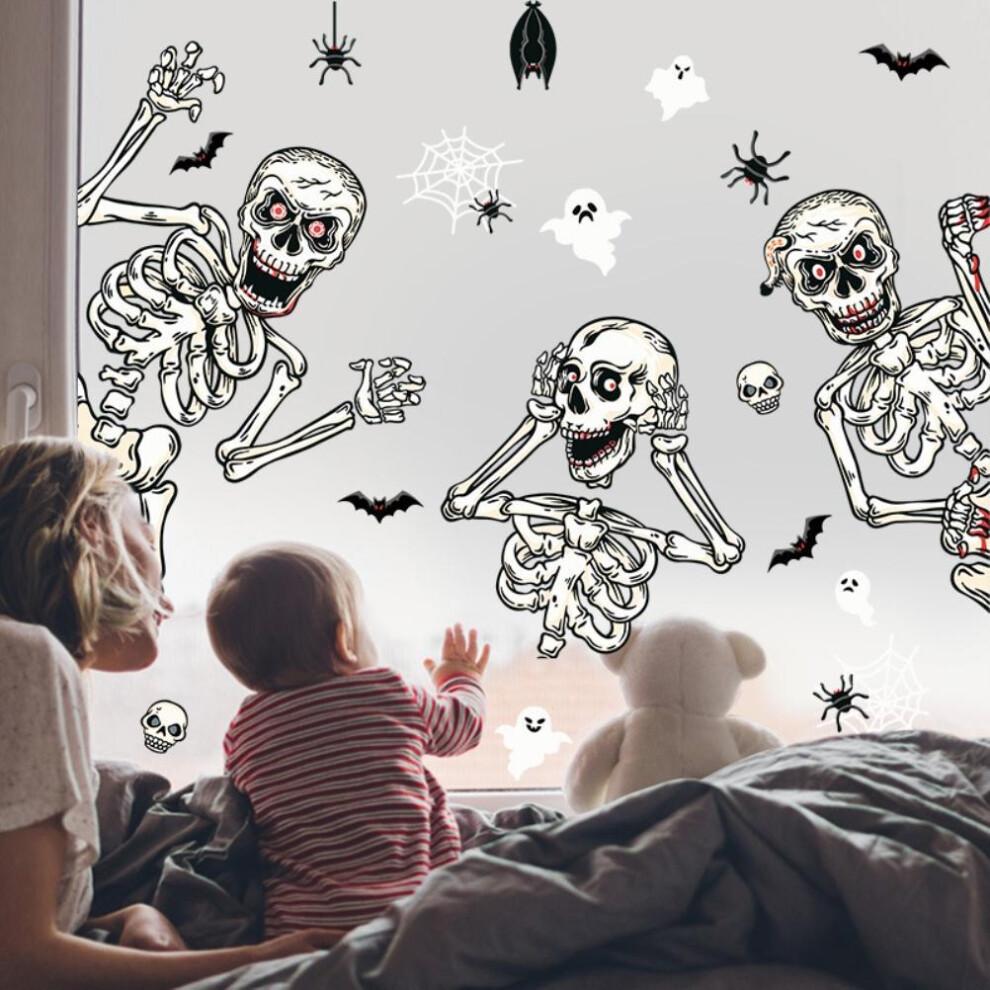 Spine-Chilling Halloween Stickers, Skeleton Halloween Decor, 4 Sheets Of Reusable Window Decals, Suitable For Gothic Wall Paper, Easy To Apply