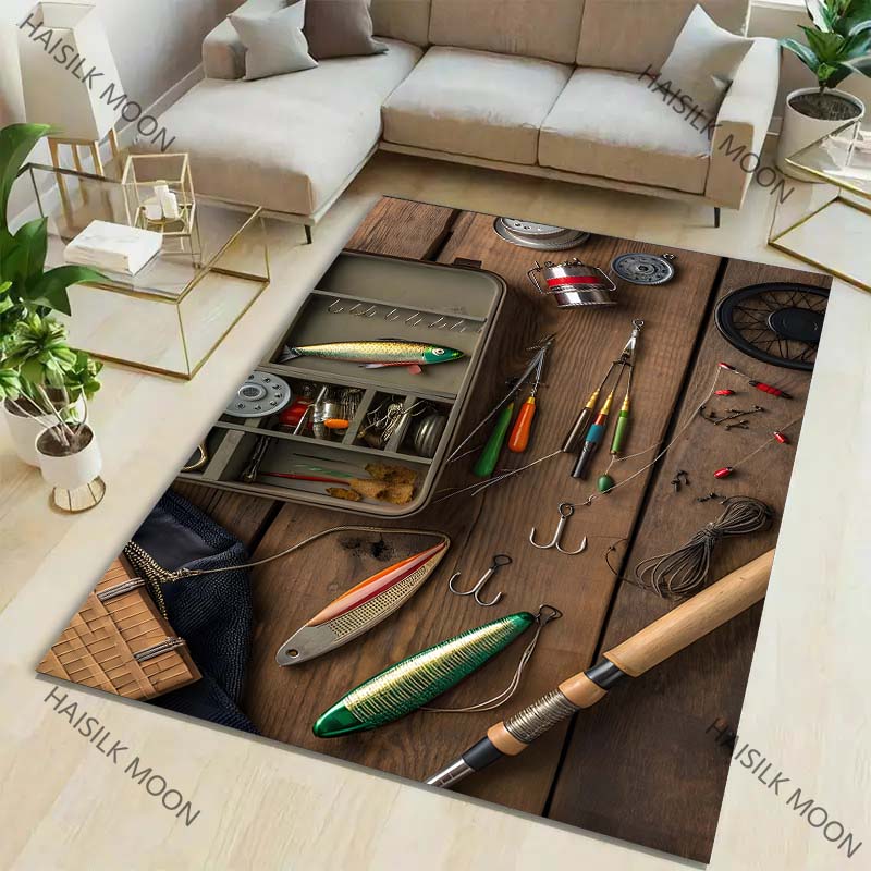 Fishing Enthusiasts Fishing Rod Carpet for Living Room Bedroom Sofa Home Decor Non-slip Rugs Luxury Gifts Play Mats