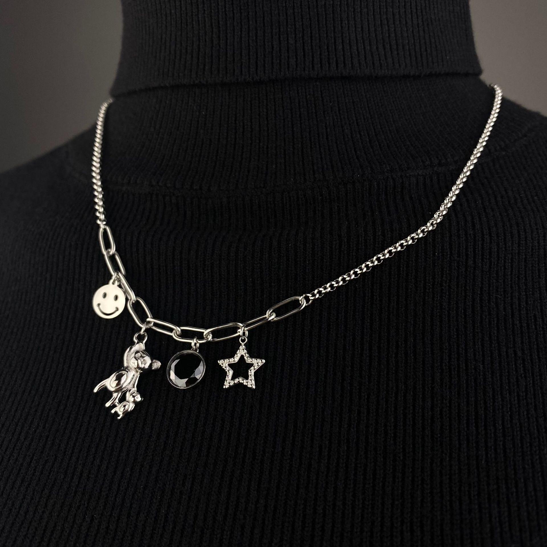 

Мультяшное ожерелье на ключицу с медведем: Женская подвеска в виде смайлика и звезды с цирконом