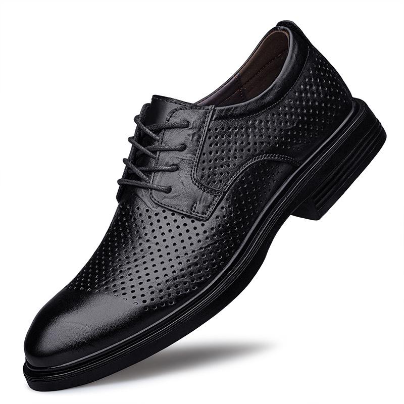 Men's Breathable Leather Formal Shoes - Spring/Summer Casual Cowhide Shoes with Warm Cotton.