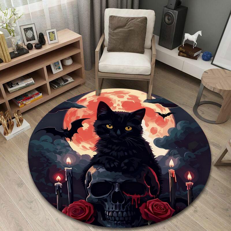 Contemporary Round Gothic Multicolor Area Rug, Non-Slip Floor Mat for Bedroom