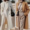 Lapel Double Breasted Woolen Suit Jacket Long Sleeve Solid Color Long Woolen Elegant Coat Female Clothing