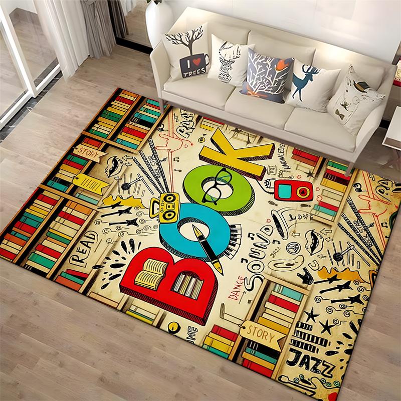 Colorful Cartoon Book-Themed Printed Carpet for Living Room Decor Suitable for use as an anti-slip for living room bedroom sofas