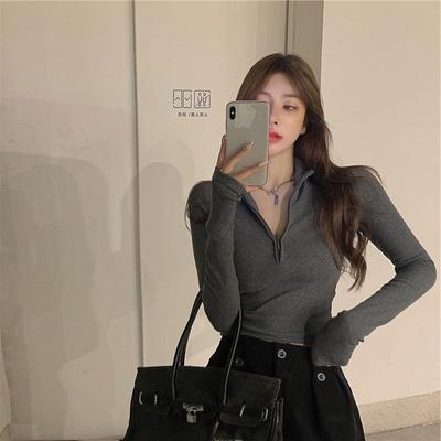 Sexy Women T-shirts Zipper Collars Long Sleeve Workout Cycling Tees Streetwear Girls Casual T-shirts