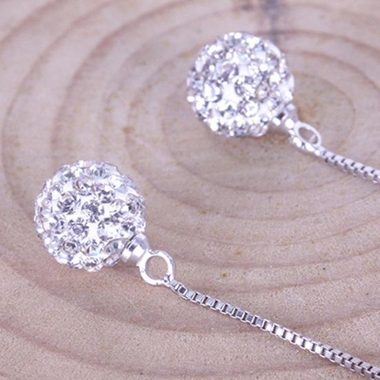 Luxury Full Rhinestone Inlaid Tassel Round Ball Long Dangle Women Stud Earrings