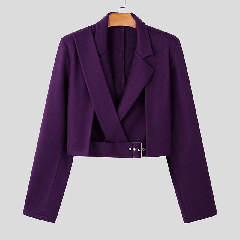 INCERUN Menn Lapel Langermet Front Cross Belte Kort Blazer Casual Jakker