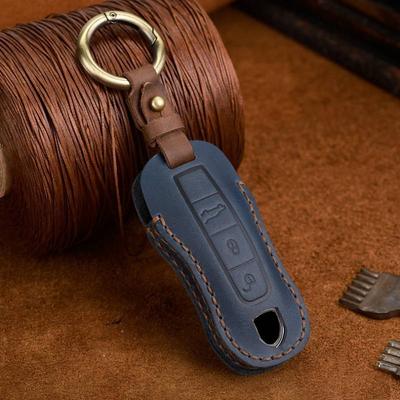 Leather Key Cover Case Fob Protector Shell For Porsche Cayenne Pamela Macan 718 Panamera Keychain Holder Keyring Accessories