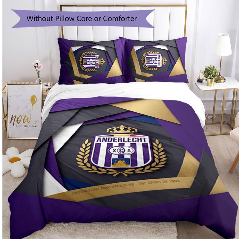 Set Lenzuola 3 Pezzi Stampato FC Anderlecht Traspirante Copripiumino con Federe Biancheria da Letto Decorativa per Camera da Letto Casa