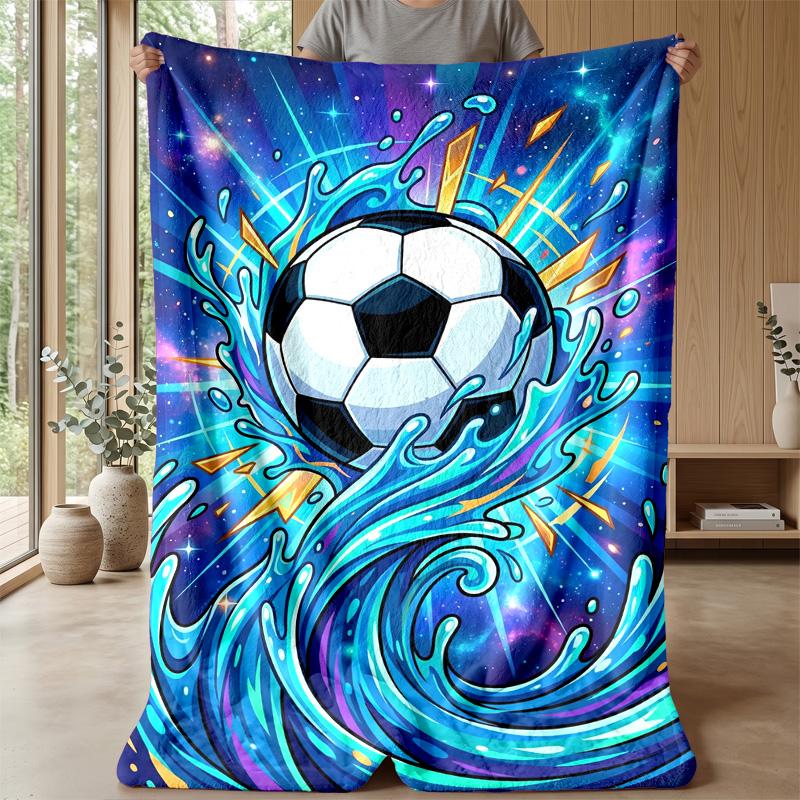 Soccer Ball Splash Energy Theme Blanket Lightweight Warm Flannel Blanket Decorative Throw Blanket for Home Decoration