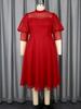 Plus Size Half High Collar A Line Midi Dress for Women with Sheer Puff Sleeve Perfect for Weddings Parties or Holiday Gatherings