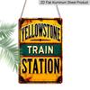 2D Flaches Yellowstone Bahnhofs-Schild aus Metall im Vintage-Stil - 20x30 cm, Aluminium-Wandkunst für Zuhause, Garage, Bar, Bauernhaus-Dekoration, Metall-Wandkunst-Dekoration
