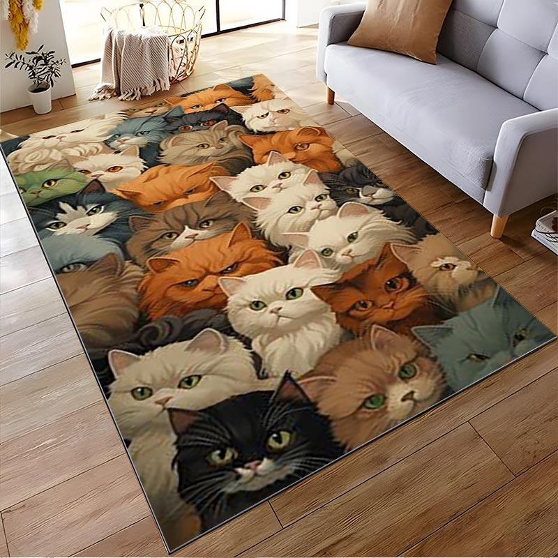 Colorful Cartoon Cat Faces Pattern Printed Area Rug for Home Decor Suitable for use as an anti-slip for living room bedroom sofas