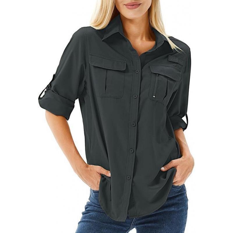 

2026 Women s Quick-Dry Loose Long Sleeve Sun Protection Shirt with Button Lapel S чёрный