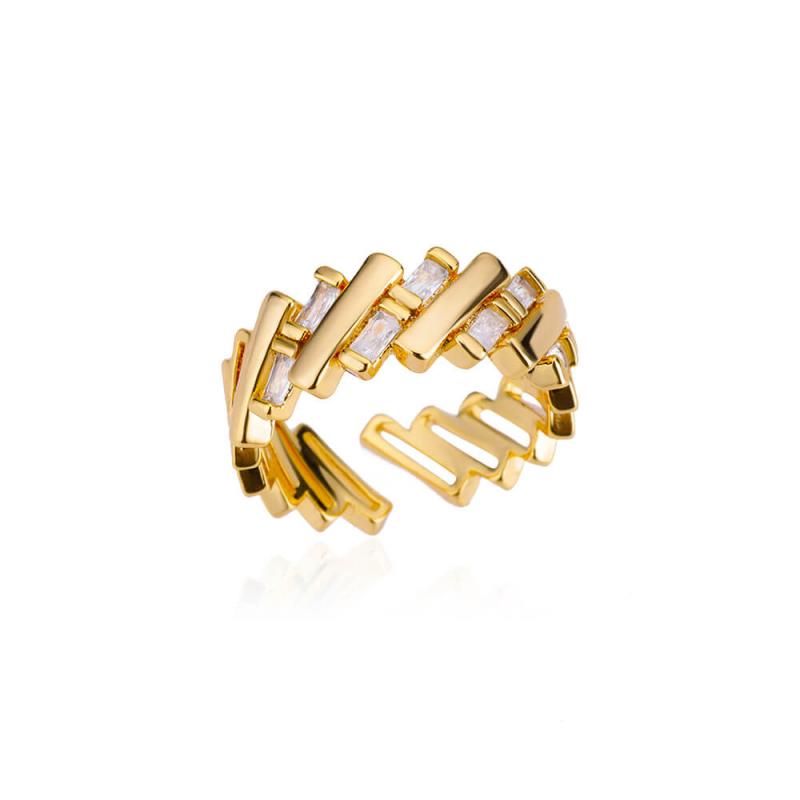 2025  Trendy Gold Plated Stainless Zircon  Rings For Women Chain Geometry Zircon Finger Ring Jewelry Gift