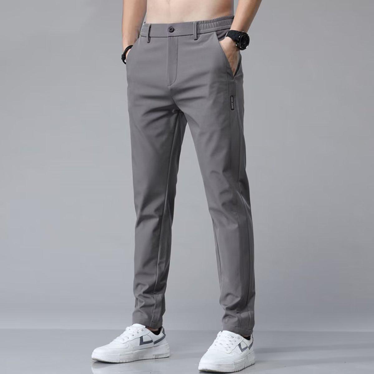 

Мужские летние узкие прямые быстросохнущие повседневные брюки Ice Silk 32 темно-серого