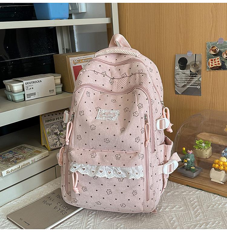 Schoolbag New Backpack Female Korean Version Ins Literary Small Fresh Wind Junior High School Student Backpack Large Capacity Casual Backpack
