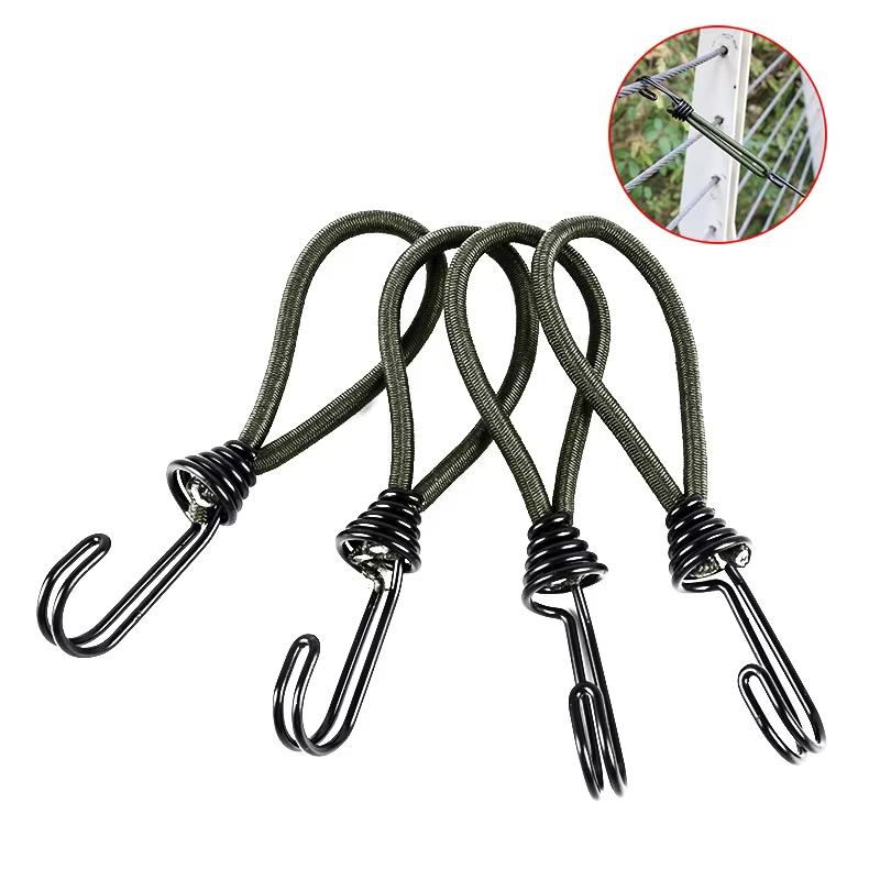 4 Pcs Outdoor Tent Bungee Elastic Rope Cords with Hook Camping Canopy Tarp Tent Fastener Hitch Mounts for Fixed Binding Belt