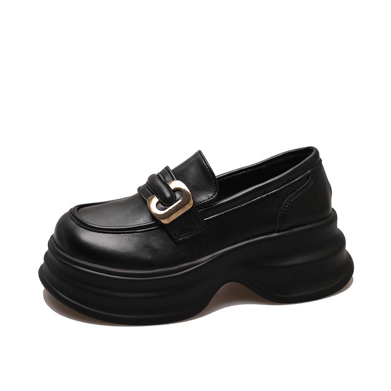 

2025 autumn and winter new small leather shoes women s British style single shoes platform casual loafers black women s shoes 35