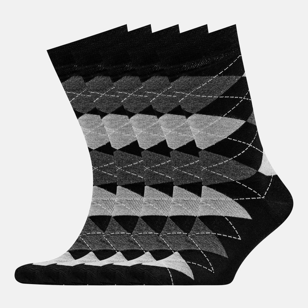 5 Pairs Mens Argyle Striped Solid Ribbed Black Crew Dress Socks Patterned Daily Business Socks