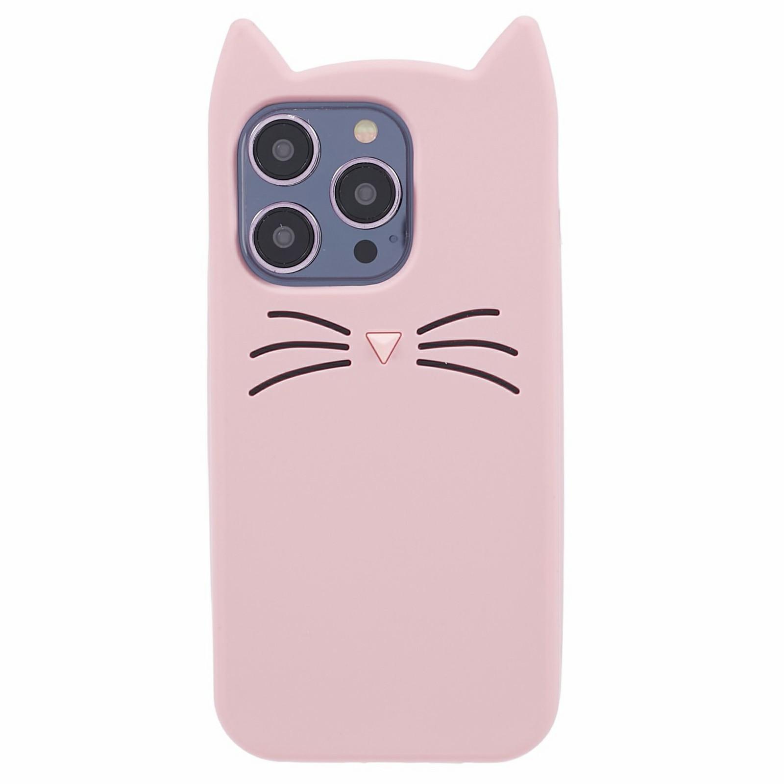 

For iPhone 16 Pro Max Silicone Case 3D Moustache Cat Protective Phone Cover Pink
