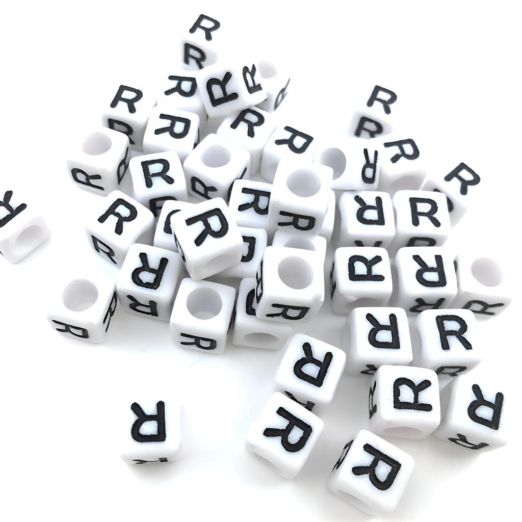 6x6mm Black Letter Beads On White Acrylic Squares for DIY Jewelry and Creative Accessories