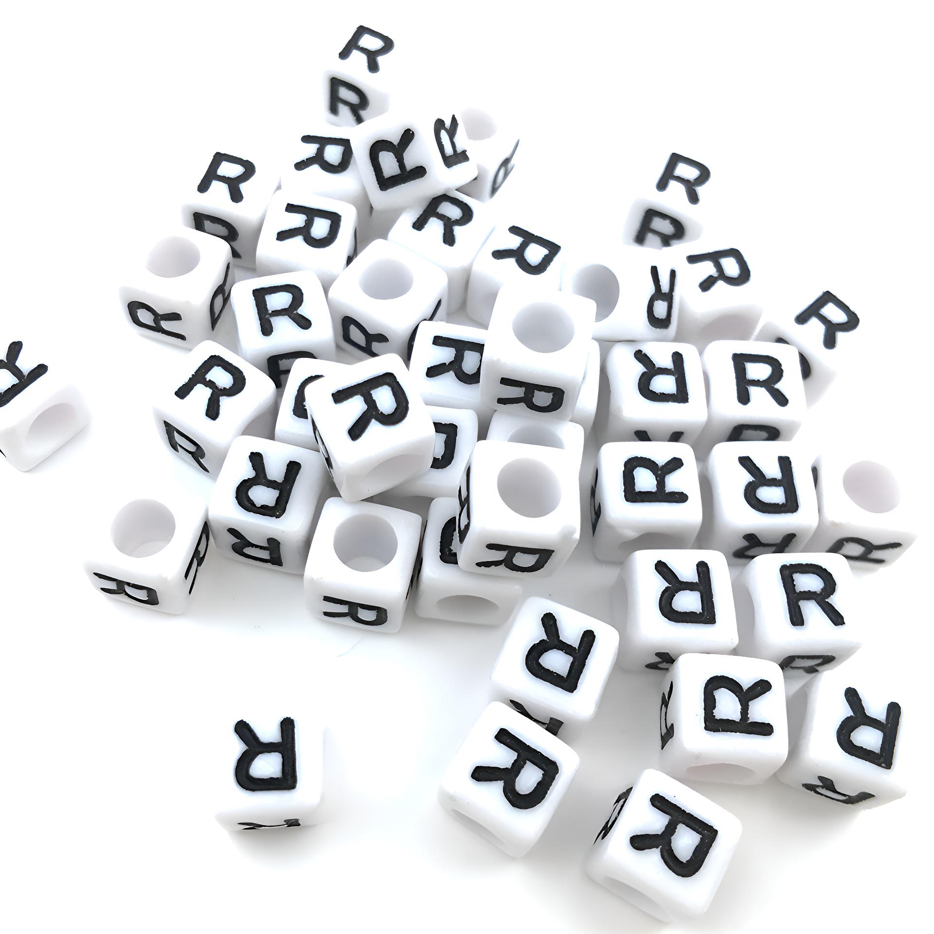 6x6mm Black Letter Beads on White Acrylic Squares for DIY Jewelry and Creative Accessories