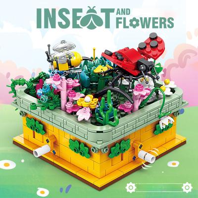 MOC Creativo Insecto y Flor Maquinaria Engranaje Bloque de Construcción Modelo Decoración Niños Pequeños DIY Montaje Puzzle Ladrillo Juguete Regalo