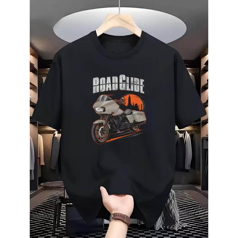 

Men s Motorcycle T-Shirt with Road Glide Print - Short Sleeve Crew Neck Casual Shirt Suitable for Motorcyclists, Machine Washable Riding Apparel 4XL чорний