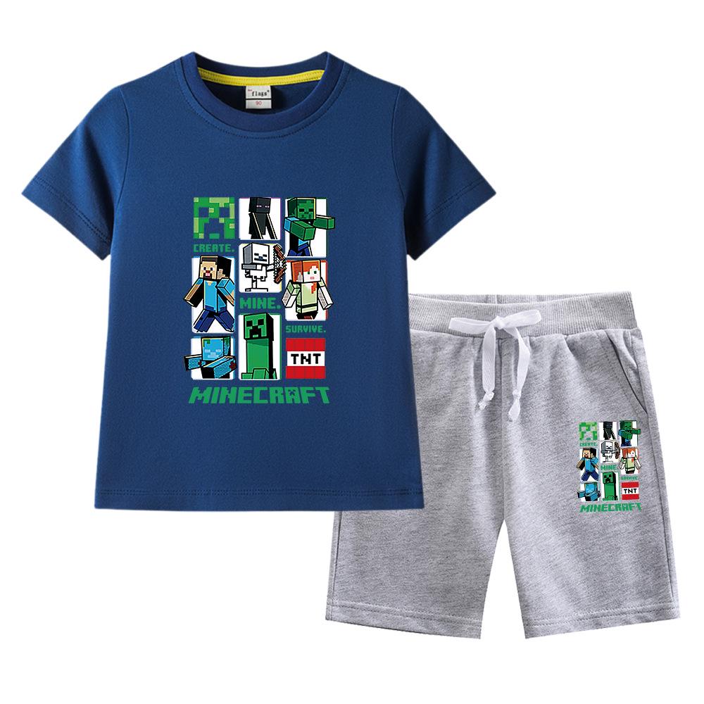 Minecraft Kids' Summer Outfit: Pure Cotton Short Sleeve T-Shirt & Shorts Set for Boys & Girls