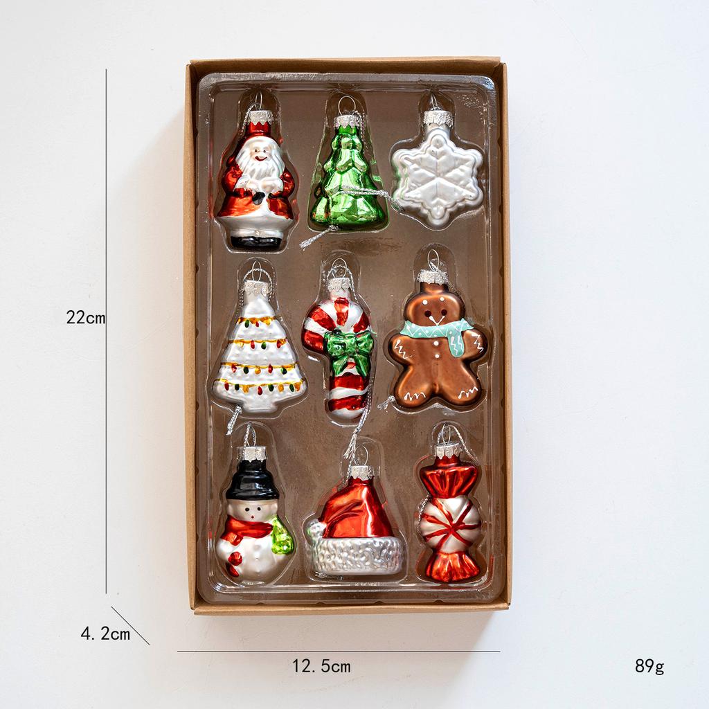 9/6pcs Glass Xmas Tree Ornaments Snowman Gifts Car and House Navidas Atmosphere Decor Santa Claus Christmas Tree Charm