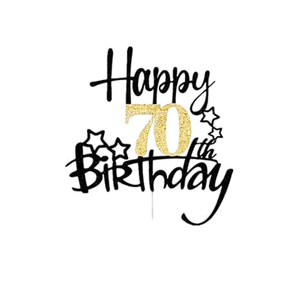 1Pcs Black Gold Happy 10 Birthday Cake Topper 10th 20th 30th 40th 50th 60th Loves & Wishes Party Decorations for Birthday Party