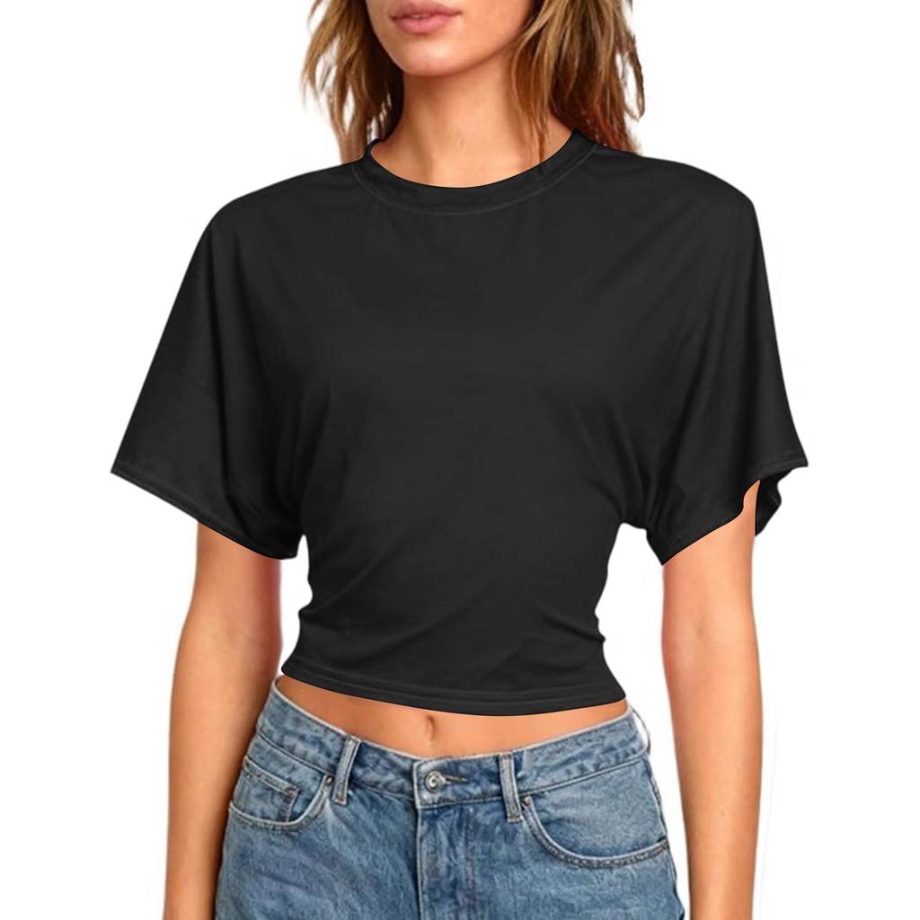 Women Workout Short Sleeve Crop Tops Sexy Backless Shirts