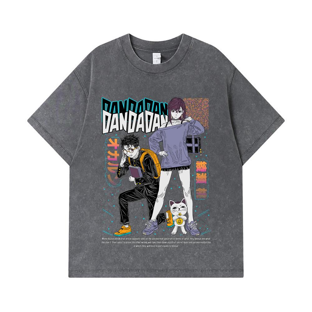 275 GSM Washed T-shirts 100% Cotton Dandadan V1 Momo Okarun Print Unisex Heavy Cotton T Shirt