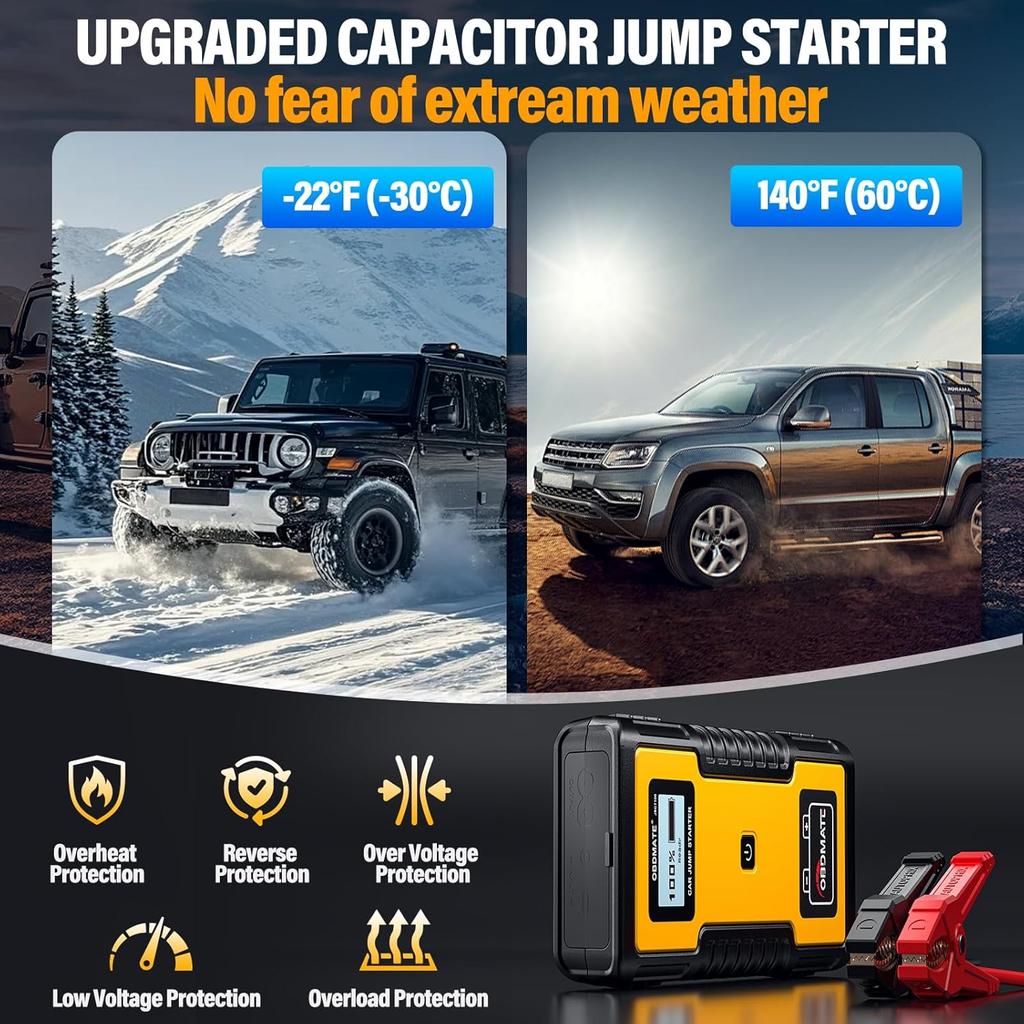 Car Jump Starter 1000A, Super Capacitor 12V Portable for Gas Engines, Yellow