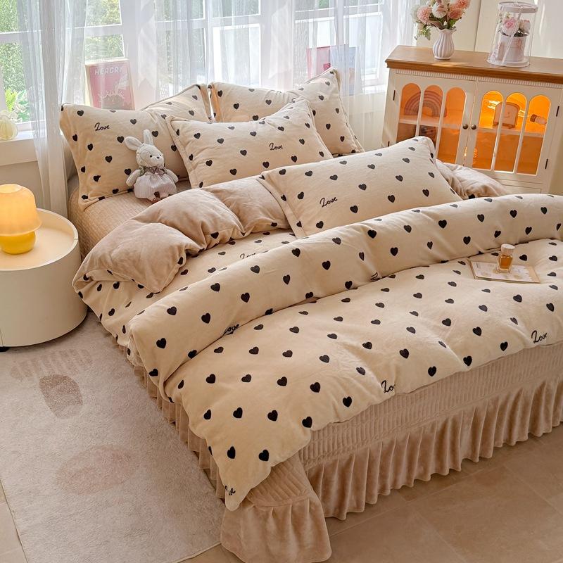 Thickened Milk Fleece Bed Cover Four-Piece Set, Fleece Bed Sheet Quilt Cover, Baby Fleece Three-Piece Set, Bedding