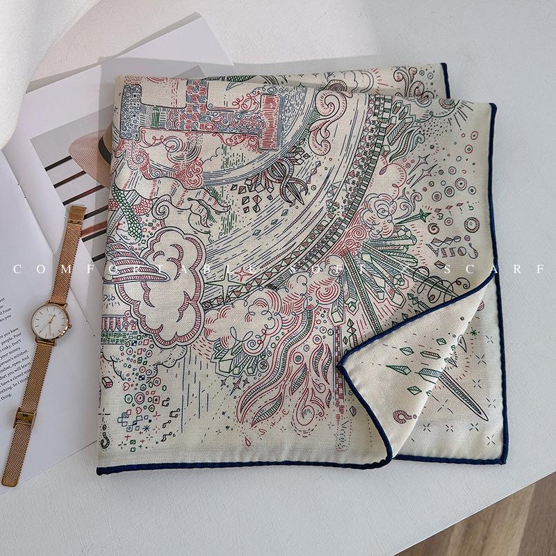 2025 autumn and winter design new fashion versatile silk scarf silk wool temperament silk scarf 65cm silk wool double-sided scarf 65*65cm