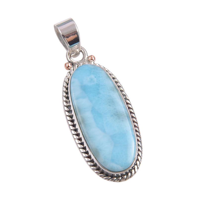 Natural Republic Larimar Gemstone Handmade 925 Solid Silver Pendant 1.50" y1P87