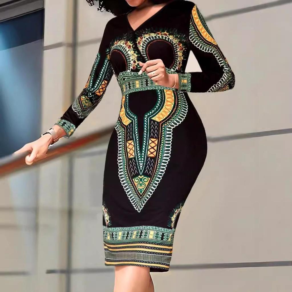 European and American Autumn/Winter Women's Round Neck Lace Tie Long Sleeve Slimming Evening Dress