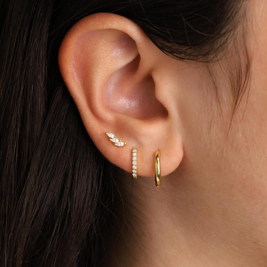 3PCS Stainless Steel Gold Color Circle Hoop Earrings Set for Women Simple Zircon Flower Stud Earring Cartilage Piercing Jewelry