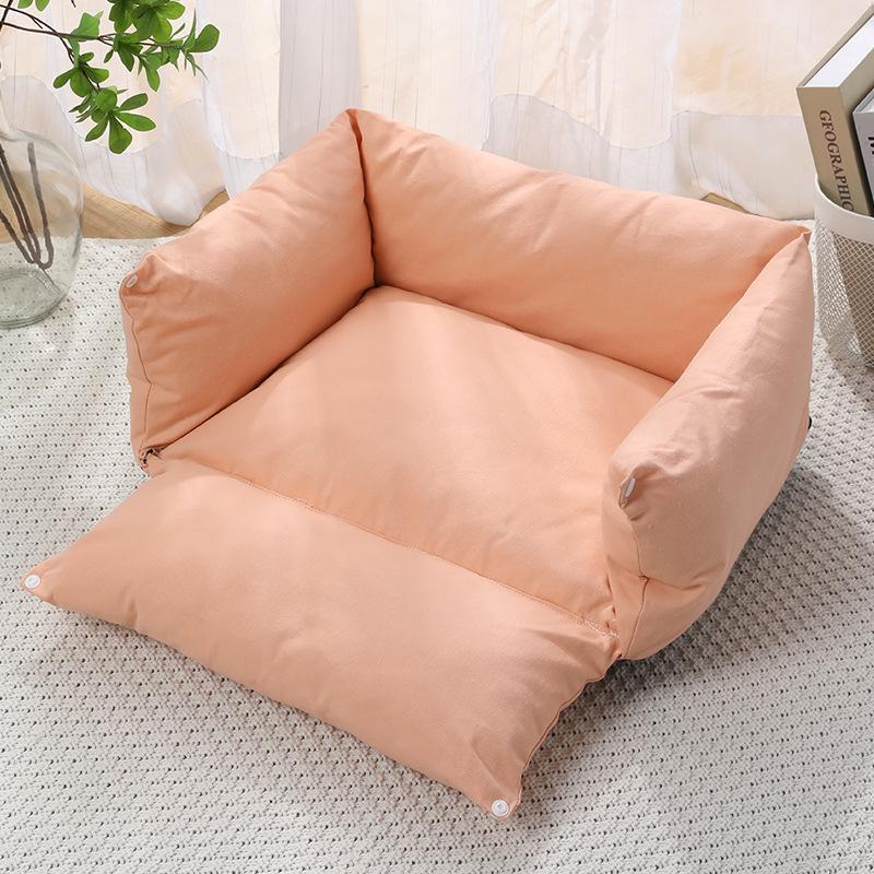 Korean Cute Pet Sofa Bed: Thick Pure Cotton Canvas, Removable & Washable, Dual-Use for Small Dogs & Cats