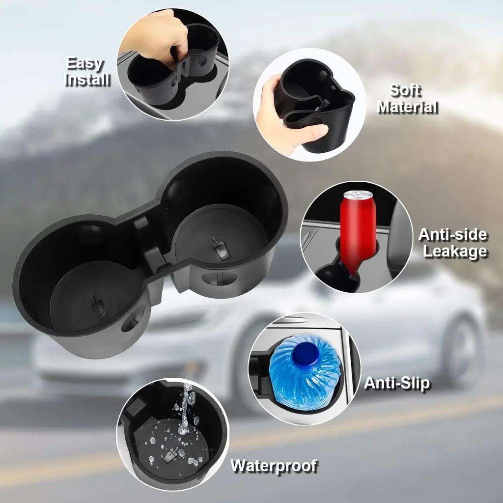 New For Tesla Model 3/Y Center Console Water Cup Holder Limiter Premium TPE Sleeve Pad with Storage Function Accessory