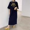 Sommarens nya snygga mellanlånga stora slitna tryckta T-shirt långklänning lång knälång klänning