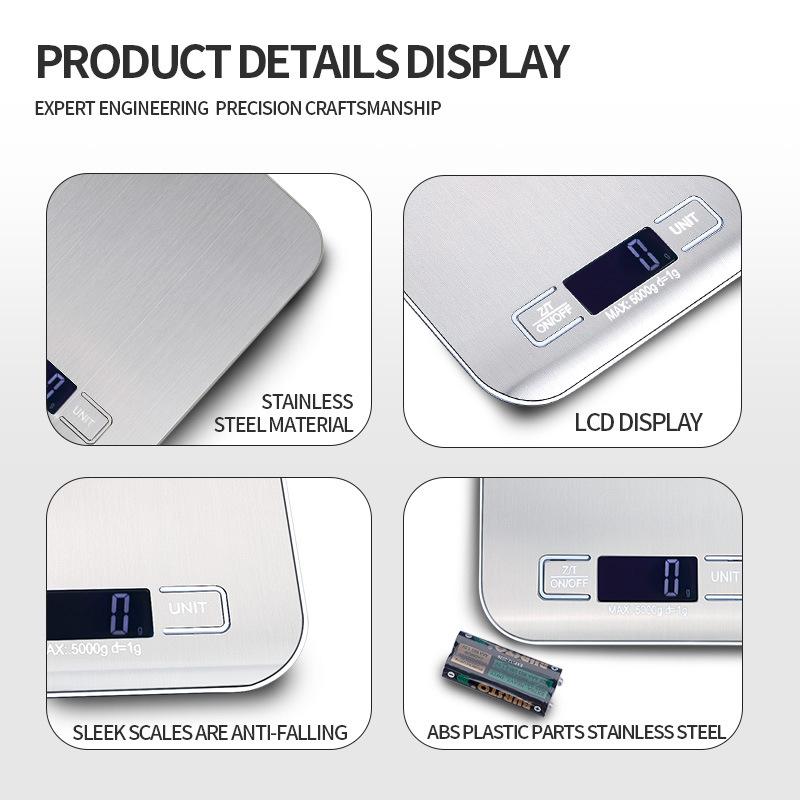 Premium Stainless Steel Food Scale - Waterproof & Moisture-Proof Design - High Precision Electronic Weighing for Baking, Cooking