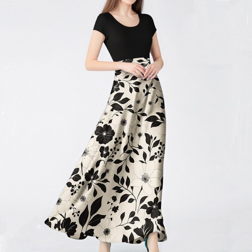 Women's Fashion Casual Loose Printed Round Neck Short Sleeve Long Dresses Short Sleeve Long Dresses