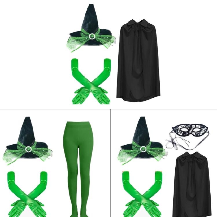Movie Witches Witch Costume Accessories Witches Hat Green Gloves Tights Pantyhose for Halloween Carnivals Party 3/4Pcs/Set