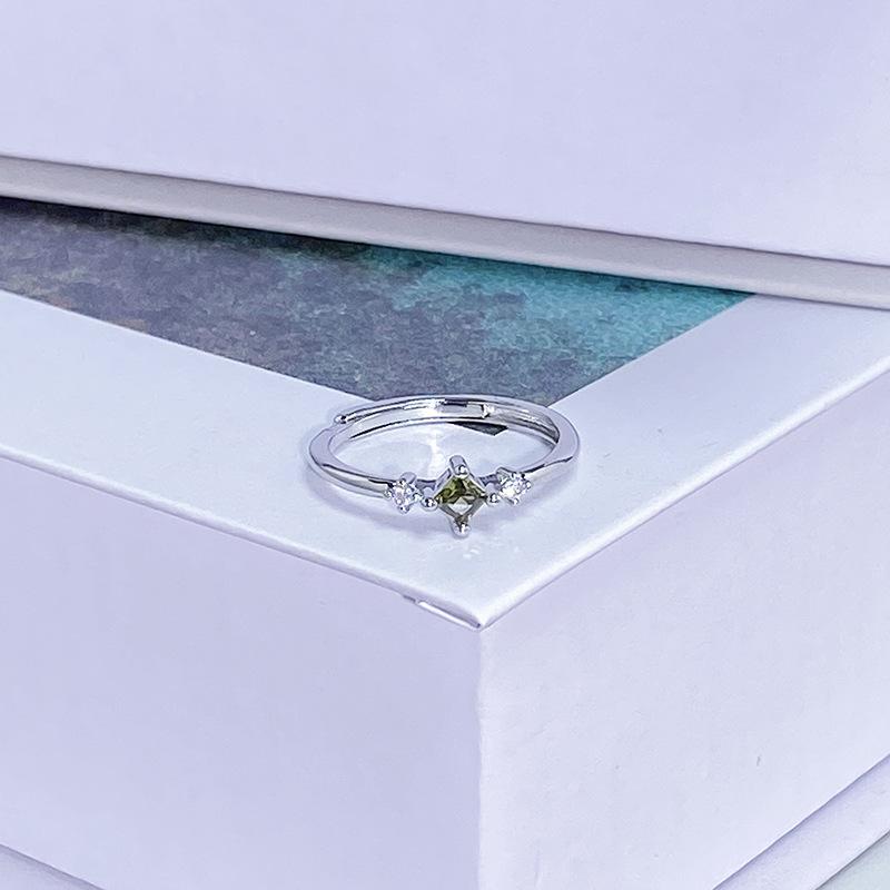 Light Luxury Color Treasure Cool Feeling Green Super Fairy Super Flash Full Diamond Inlaid Zir*****Pening Ring Small Cool Senior Ring Woman